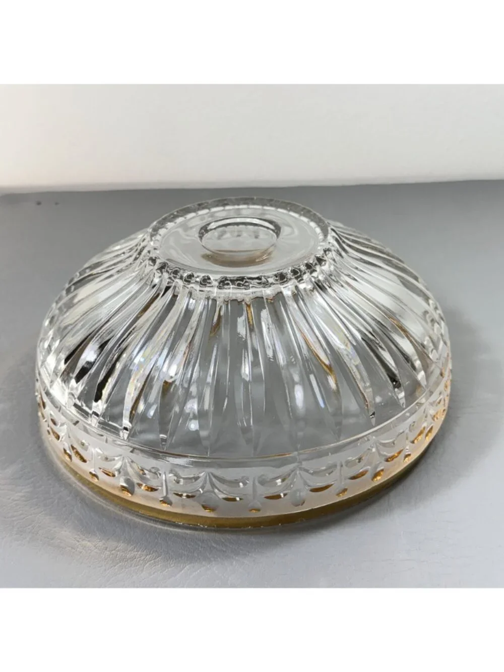 French Neoclassical Cut Crystal Bowl with Gold Rim Centerpiece Decor